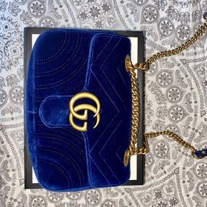 Gucci GG Marmont Velvet Small Shoulder Bag- Royal